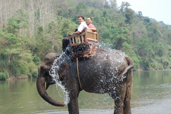Being sprayed by an elephant
