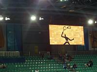 Big screen badminton action